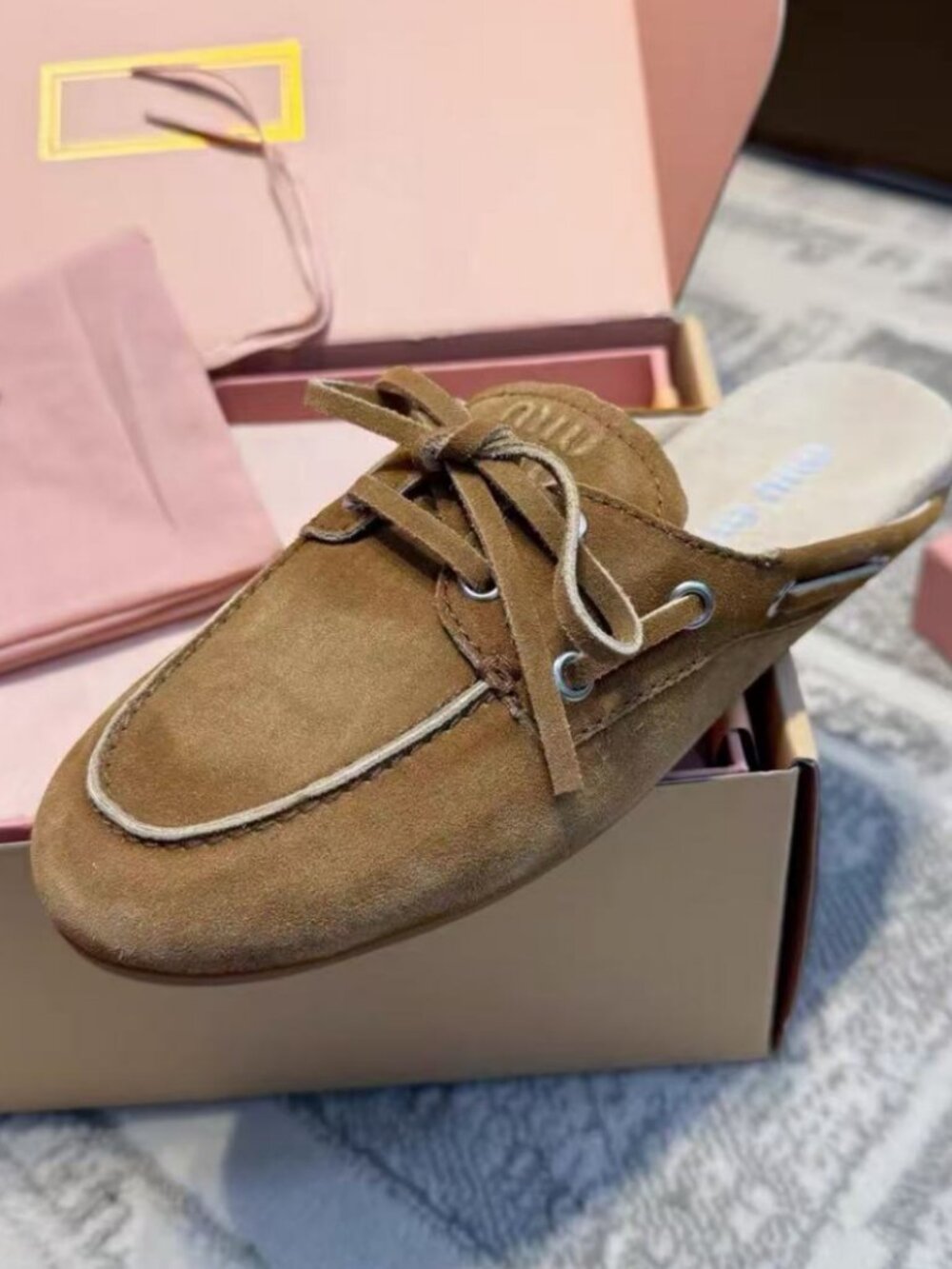 Miu Miu Brown Suede Lace‑Up Mule Slide - Picture 5 of 9